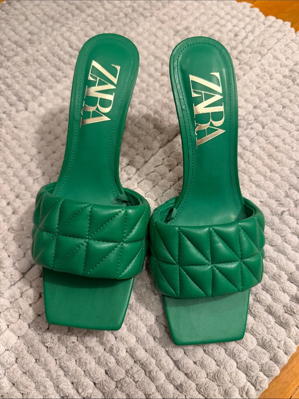 Zara Emerald Green Quilted Slide Mules